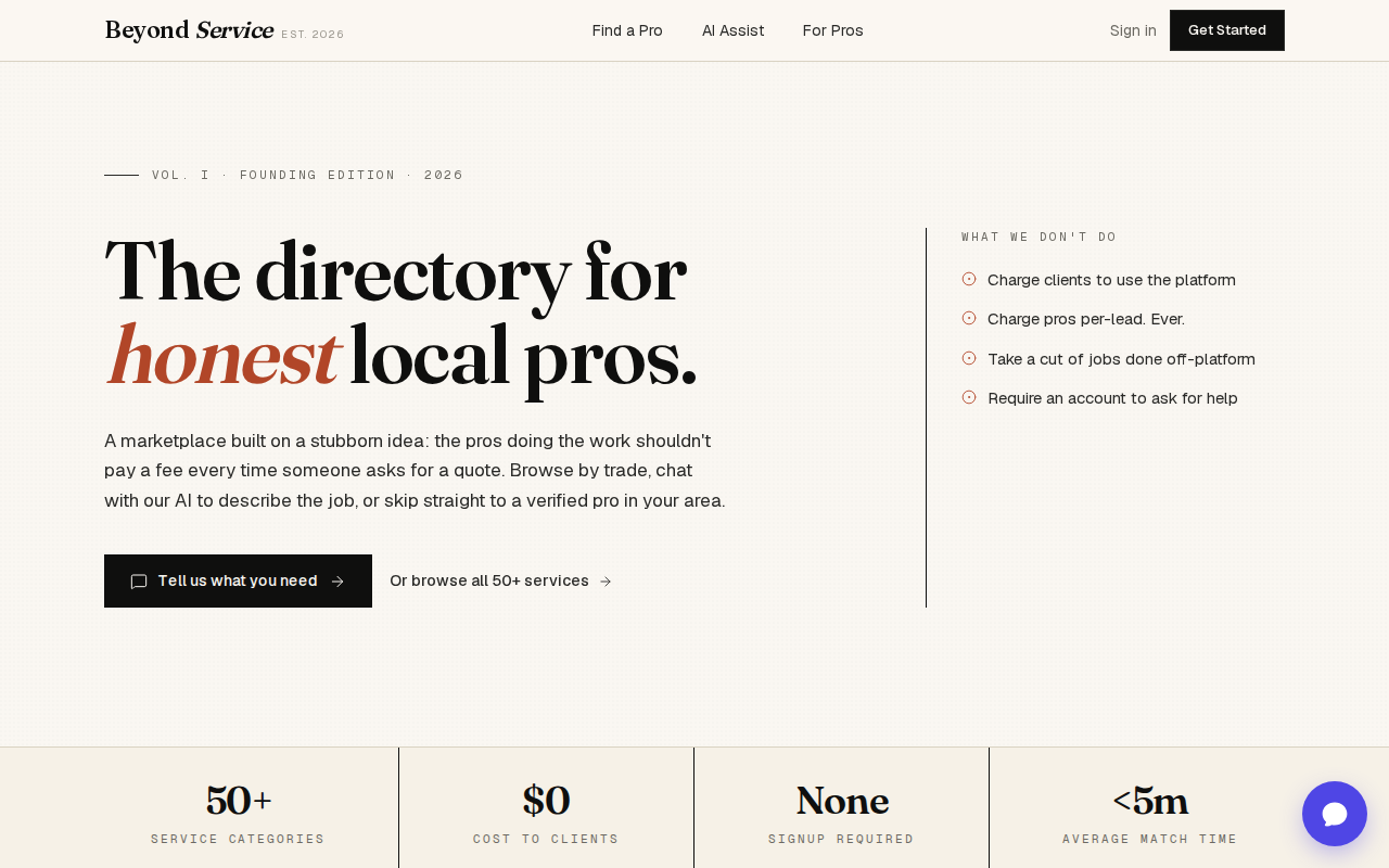 Beyond Service website preview